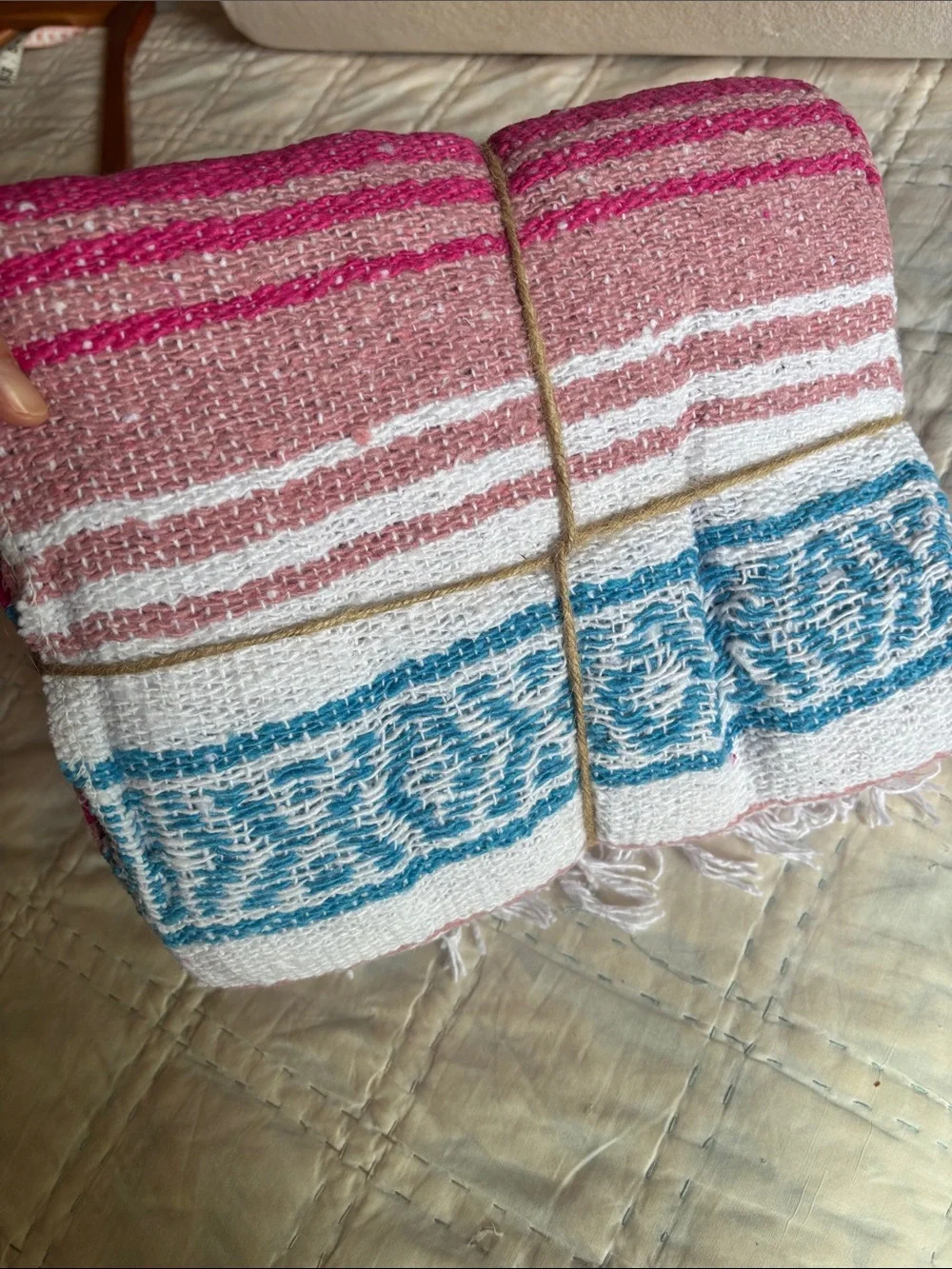 BRAND NEW cotton candy pink & blue boho Mexican blanket * beach * yoga *